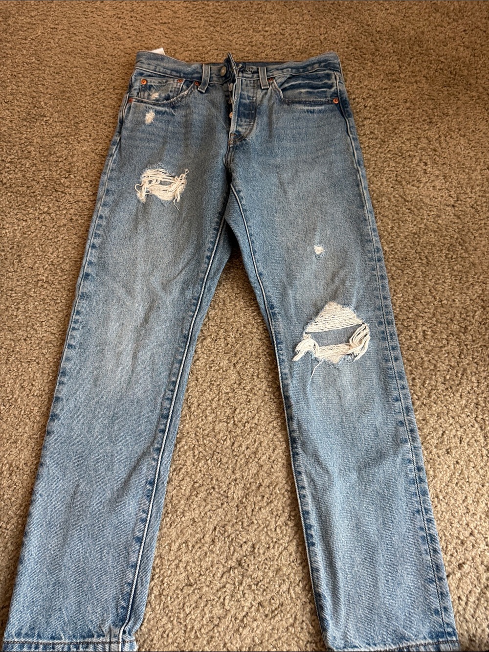 Women’s 501 Distressed Light Blue Denim Jeans